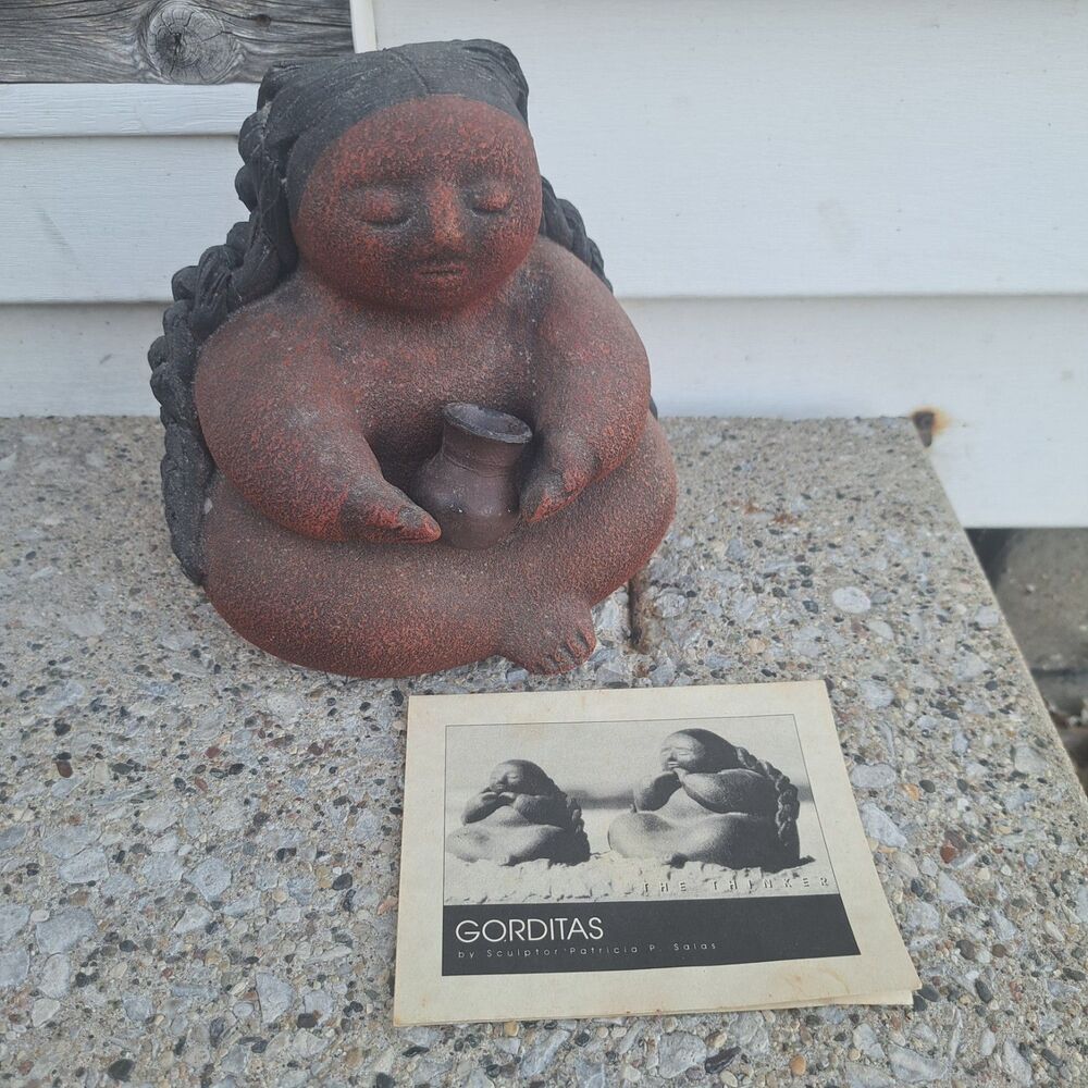 Gorditas Mexican Folk Art Pottery The Thinker Patricia Salas Statue Chunky Girl